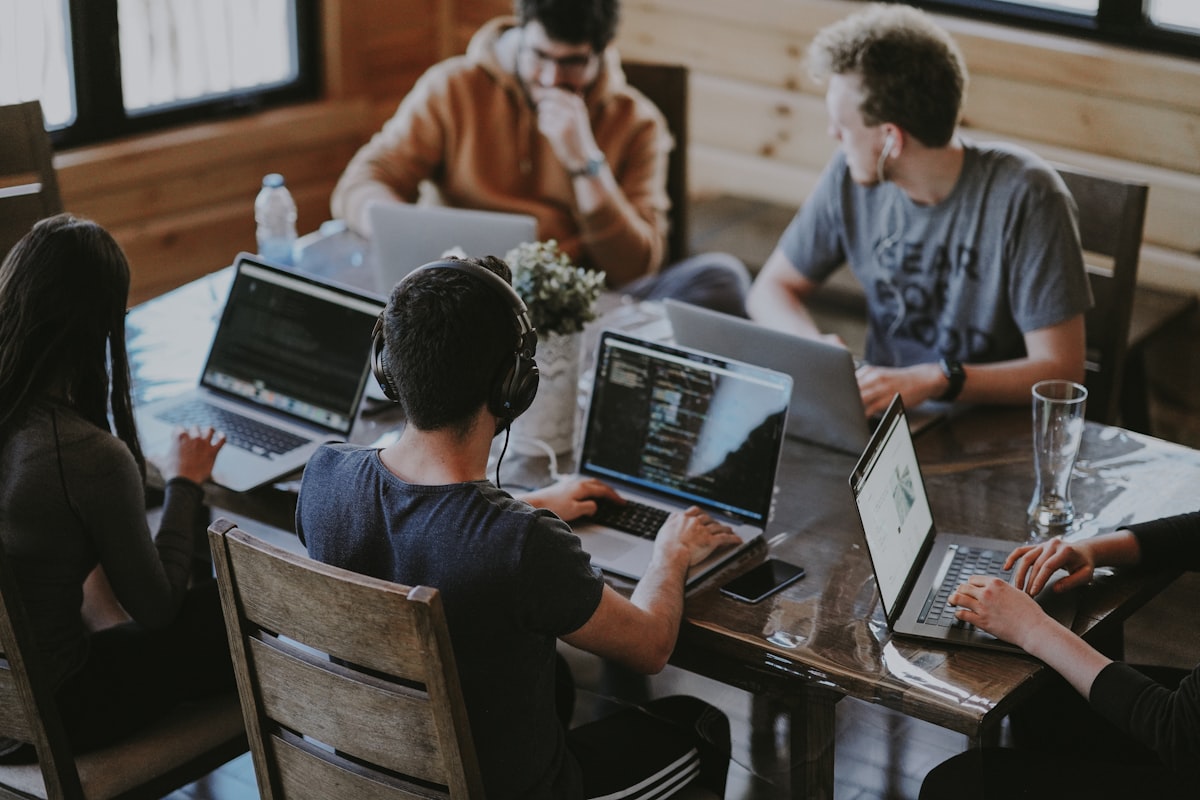 Team collaborating efficiently in a modern office